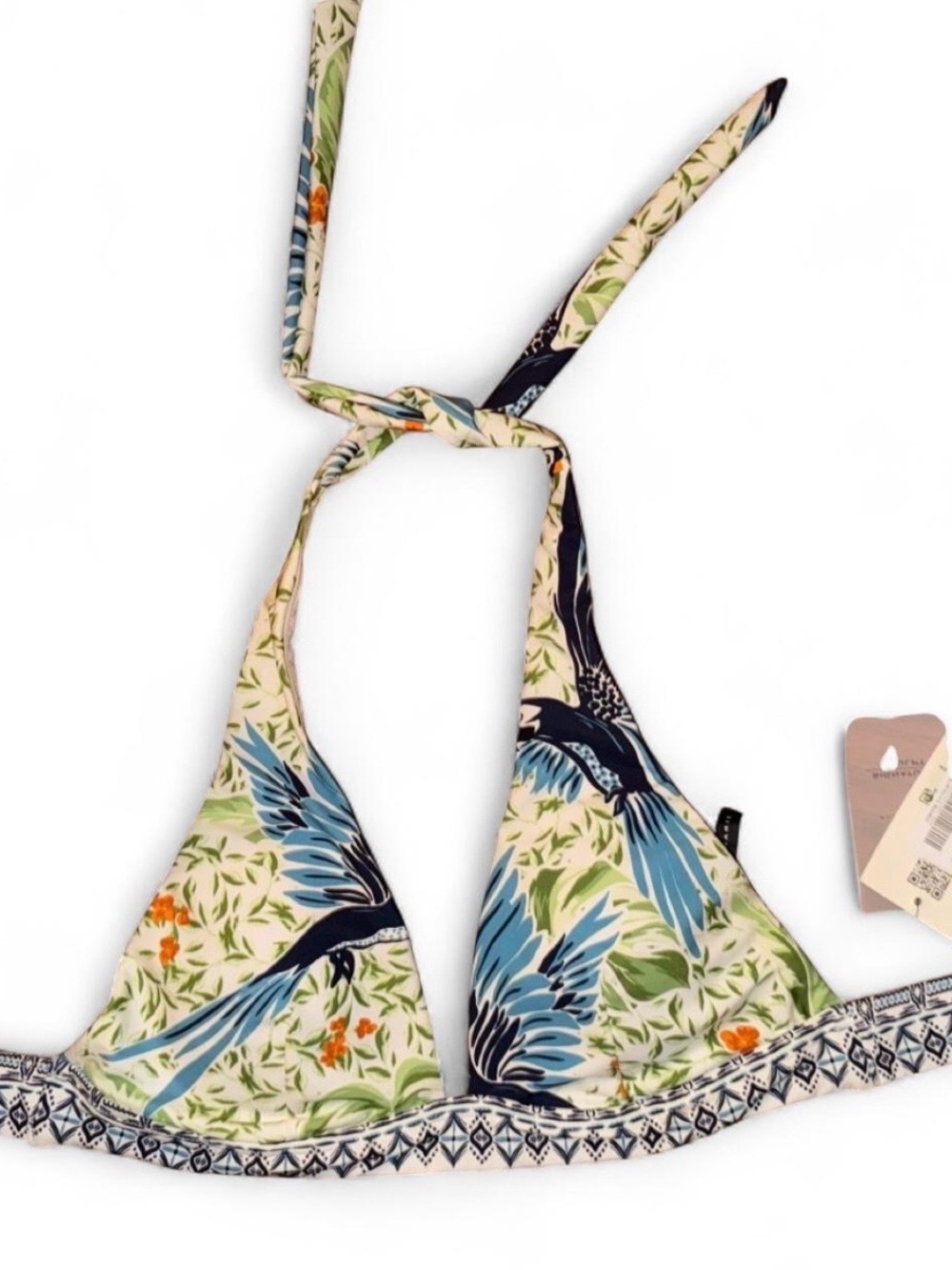 Alex Marie Blue and Green Botanical Triangle Bikini Top